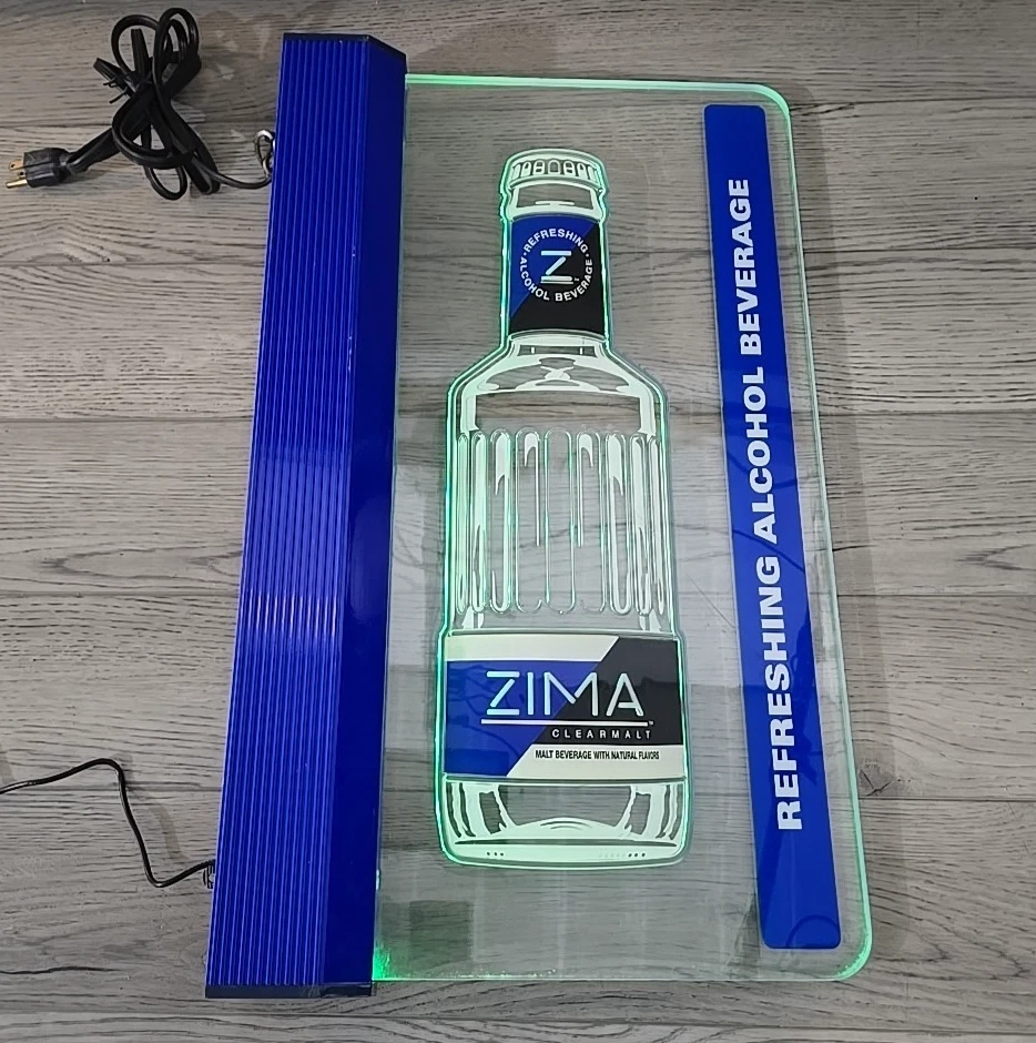 RARE Vintage ZIMA – LIGHT SIGN , See Thru $80- Great for Bar or Man Cave